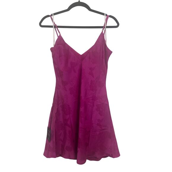 Chic Intricacy Magenta Satin Jacquard Slip Mini Dress small nwt summer party $70 - Picture 6 of 6
